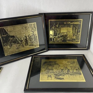 Vintage Gold Foil Lionel Barrymore Print Signed Framed Art Set Of 3 - Picture 1 of 13