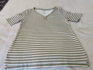 Suéter para mujer Croft & Barrow cuello en V - PXS - rayas verdes/blancas (NUEVO CON ETIQUETAS) - Imagen 1 de 1