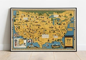 1944 Indians of the USA Native American Tribes Pictorial Map Wall Poster Print - Picture 1 of 32