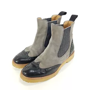 Pertini Chelsea Stiefel Damen Gr. EU 36 Grau Schwarz Leder Lochverzierung Schuhe - Bild 1 von 9