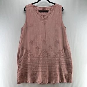 Artisan NY Dress Size XL 100% Linen Boho Shift Tank Split Neck Sleeveless Pink - Picture 1 of 10
