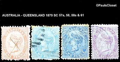 АВСТРАЛИЯ-КВИНСЛЕНД 1879 SC 57a, 58, 58a и 61 КОРОЛЕВА ВИКТОРИЯ UNG ТОНКИЙ - Изображение 1 из 2