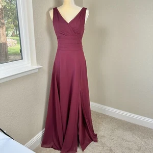 NWT David's Bridal Dress Women's 4 Wine Surplice Tank Long Chiffon Bridesmaid - Picture 1 of 15