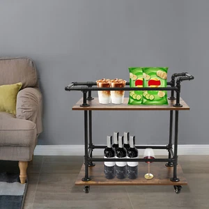Particleboard Utility Service Cart 2 Shelf 200LBS 360° Swivel Wheels - Picture 1 of 14