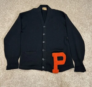 VTG 40s PRINCETON University Award Letter Sweater Knitting Masters Sz M Black - Picture 1 of 7
