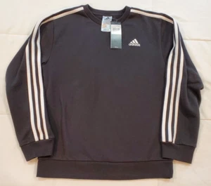 NWT Adidas Boys Black Sweatshirt Pullover 3 Stripe Size Large 14/16 - Picture 1 of 9