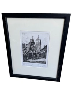 Antique HEINER KRASSER ART ROTHENBURG SIGNED HAND-COLORED ETCHING Framed - Picture 1 of 7