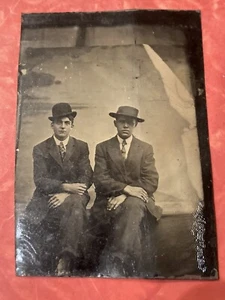 Antique Tintype 2 Dapper Men Seated Side By Side Gay Interest - Picture 1 of 4
