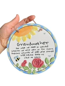 Hand Painted Ceramic Round Plaque Grandmother Message W/ Roses Sun Bees 6.5” - Picture 1 of 3
