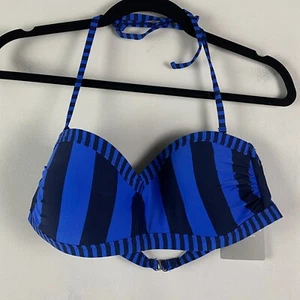 Athleta Stripe Avila Bandeau Bikini Top Size Large Blue Navy - Picture 1 of 7