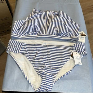 Time N True 2 Piece Bathing Blue And White 2 Piece Set Plus Size 3X - Picture 1 of 4