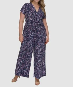 Vince Camuto Womens Blue V-Neck Twisted Front Wide-Leg Jumpsuit Plus Size 1X - Picture 1 of 4