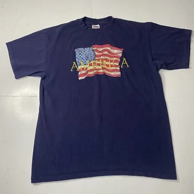 Camiseta De Colección America USA Bandera Yunque Para Hombre Bordada Deletrear Puntada Única L Foto 1 de 4