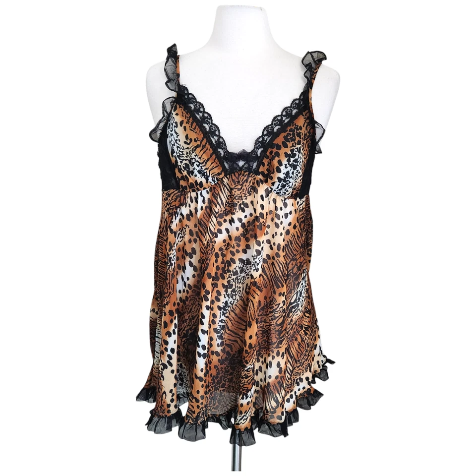 Y2K Betsey Johnson Intimates Baby Doll Night Gown Large Animal Ruffle Sheer - Image 1 of 4