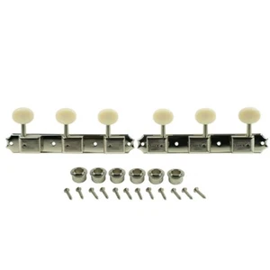 KLUSON 3 On Plate Single Line Tuners For Les Paul Jnr W/ Plastic Buttons Nickel - Picture 1 of 6