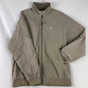 Vtg IZOD Jacket Large Taupe Beige Bomber Fleece Lined Zip - Picture 1 of 13