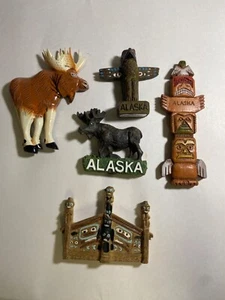Alaska Magnets Set Totem Pole 3D Moose Native (LOT of 5) - Picture 1 of 6