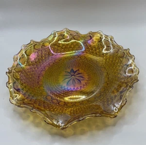 Iridescent Indiana Carnival Glass - 10" Round Ruffled Platter - Gold / Amber Box - Picture 1 of 14
