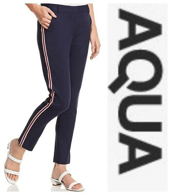 PANTALONES RECTOS A RAYAS ESMOQUIN DE ALGODÓN SEXY CHIC AQUA TALLA S NUEVOS CON ETIQUETAS $78 Foto 1 de 2