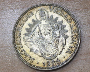 1938 Hungary 2 Pengo Silver Madonna and Child - Picture 1 of 2