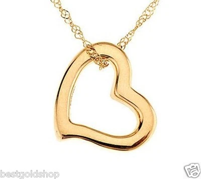 QVC All Shiny Sparkle Heart Slide Pendant Singapore Chain Real 14K Yellow Gold - Image 1 of 4