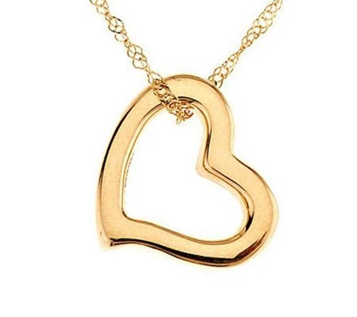 QVC All Shiny Sparkle Heart Slide Pendant Singapore Chain Real 14K Yellow Gold - Image 1 of 4