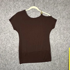 Camisa vintage Y2K para mujer mediana marrón manga corta EE. UU. hebilla de hombro frío - Imagen 1 de 9