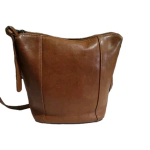 St John Bay Cowhide Leather Hobo Bucket Bag Cognac - Picture 1 of 6