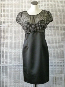 Tahari Arthur S Levine B&W Punkte Seide Chiffon & schwarz Satin Gürtel Etuikleid 8 S - Bild 1 von 17