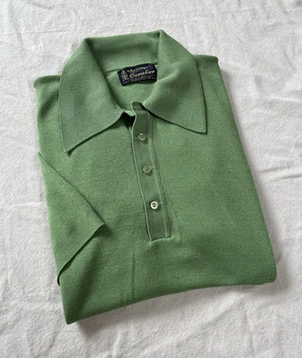 VTG 60s ARROW Cavalier Banlon Short Sleeve Shirt All Nylon Green Large MCM Style - Image 1 of 4