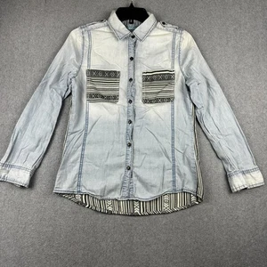 Acid Washed Shirt Damen Small hellblau Chambray Button Down Aztekenrücken - Bild 1 von 7