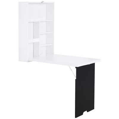 HOMCOM Multi-Functional Folding Wall-Mounted Drop-Leaf Table w/Chalkboard Shelf - Image 1 of 4