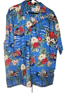 Vintage Hawaii Hawaiihemd blau Hibiskus Palme Motorrad Aloha Baumwolle - Bild 1 von 10