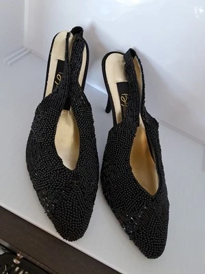 Bijou! Mary Jane Black Beaded Heels  Size 6.5 Strappy Wicked Sling Back - Изображение 1 из 4