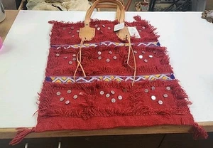 New NWT LARGE Handled Free People Red Rouge, Wool/leather Tote, 17" X 20" Carry - Picture 1 of 15