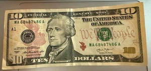 $10 US Bill – Radar Serial 68487486 MA – Collectible Currency - Picture 1 of 1