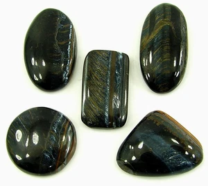 95.55 Ct Natural Black Tiger's Eye Loose Gemstone Cabochon 5 Pcs Stone Lot-27009 - Picture 1 of 2