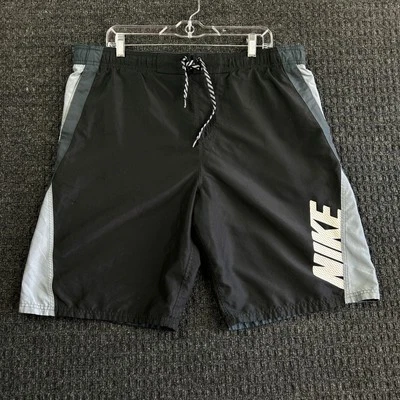 Vintage Nike Boardshorts Swim Trunks Black Gray Drawstring Mesh Lined L FAST - Image 1 of 4