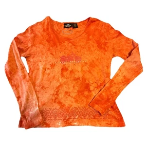 Harley Davidson Womens Long Sleeve T-Shirt Flame OrangeSize XL  Motorcycle Biker - Picture 1 of 15