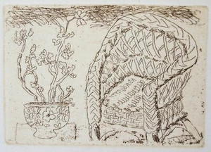 David Sinclair RSW (schottisch b.1937) Radierung. Korbstuhl & Pflanze. Zeitgenössisch - Bild 1 von 4