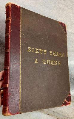 RARE: Antique Victorian Ornate Leather Gilt Gilded Book "Sixty Years a Queen" ! - Image 1 of 4