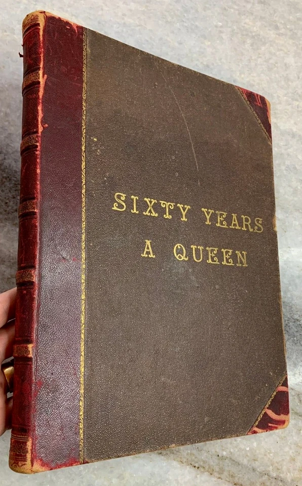 RARE: Antique Victorian Ornate Leather Gilt Gilded Book "Sixty Years a Queen" ! - Image 1 of 4