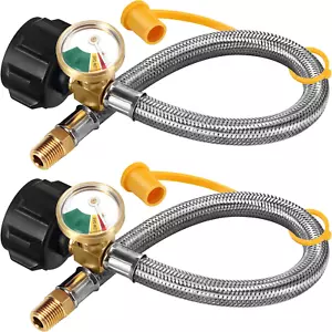 15 Inch (Packs of 2) RV Propane Hoses with Gauge, Stainless Steel Braided Cam... - Picture 1 of 1