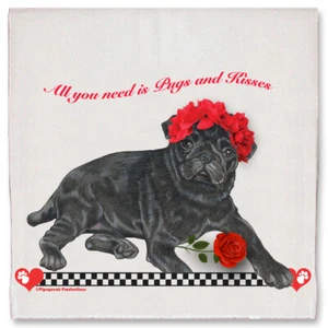Pug Black Pug Valentine's Day Kitchen Dish Towel Pet Gift - Picture 1 of 1