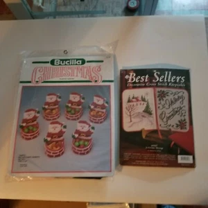 Christmas Cross Stitch & Bucilla Santa Candy Basket Kits & Wall Decor, New - Picture 1 of 6