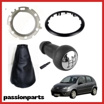 KIT 5 PZ  CUFFIA + POMELLO + GHIERA + CORNICE LEVA CAMBIO CITROEN C3, 2003-2009 - Immagine 1 di 2