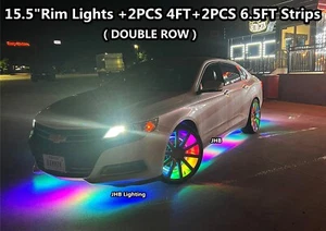 JHB 15.5" DOUBLE ROW CHASING LED Wheel Lights + Underglow Strips 8PCS Lights KIT - Picture 1 of 23