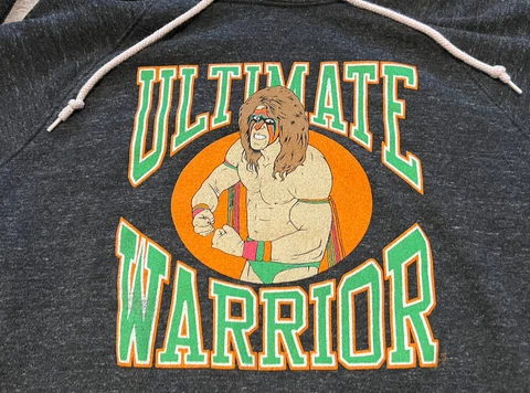 WWE WWF The Ultimate Warrior Homage Gray Pullover Hoodie Sweatshirt Size Large Cover