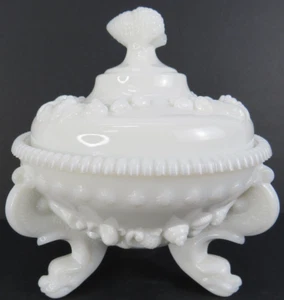 Westmoreland Milk Glass Argonaut Seashell & Sea Serpent Footed Lidded Candy Dish - Picture 1 of 10