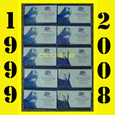 10 United States US MINT 50 State Quarters Proof Sets (1999-2008) with COA's - Image 1 of 3